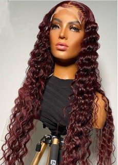 Wine Red Color Loose Wave 360 Lace Wig With Baby Hair For Women Daily Wig 99J Color