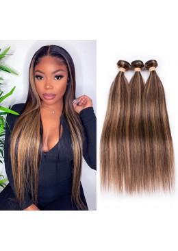 Highlight Bundles Malaysian Straight Human Hair Bundles Ombre Brown Straight Hair Bundles 3 Bundles