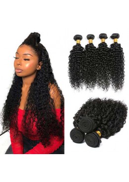 Kinky Curly Hair Bundles Peruvian Human Hair Extensions Natural Color 4 PCS