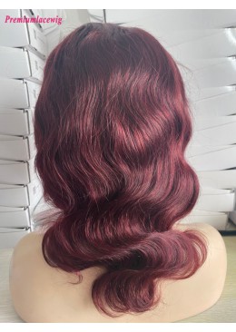 16inch Body Wave Ombre T#2 99J Burgunday Color 150 Density Glueless Full Lace Virgin Human Hair Wig 