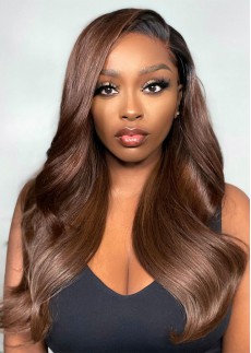 Brown Glueless Frontal Body Wave Glueless Full Lace Human Hair Wig Brazilian Remy Loose Ombre 1B 2 Ginger Ombre