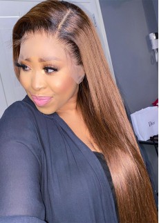 Brown Glueless  Full Lace Front Human Hair Wig Brazilian Remy Ombre 1B 2  Color Ginger Straight Pre Plucked