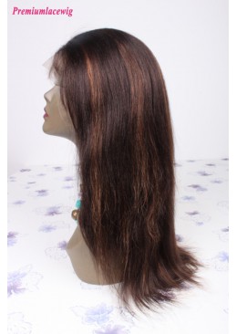 14inch color2 highlight#30 Mongolian hair straight lace front wig