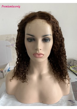 16inch Color 4 Deep Curly 150 Density T Part Lace Wig