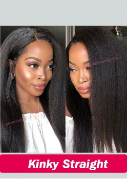 Kinky Straight Full Lace Wig Peruvian Virgin Human Hair 20inch Pre Plucked