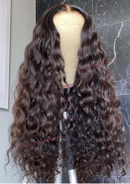 22inch Natural Color Brazilian Deep Wave Human Hair Full Lace Wig