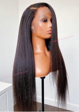 Natural Color 20inch Brazilian Virgin Human Hair Yaki Straight Glueless Full Lace Wig Pre Plucked