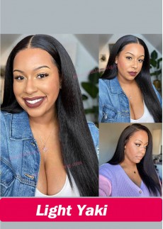 Light Yaki Lace Front Wig Brazilian Virgin Hair Pre Plucked Hairline 22inch