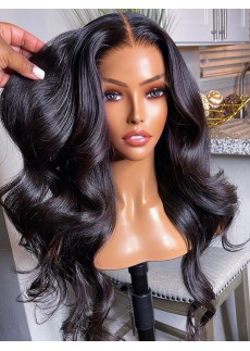Long Body Wave Human Hair Wigs 250% Density Natural Lace Wig With Pre Plucked Natural Hairline