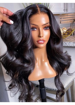 Long Body Wave Human Hair Wigs 250% Density Natural Lace Wig With Pre Plucked Natural Hairline