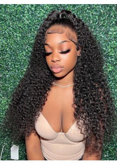 Malaysian Kinky Curly Human Hair Wigs Preplucked Lace Front Wigs