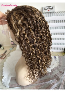 Piano Highlight Color 4-27 Deep Curly 20inch 13x6 Lace Wig 150 Density