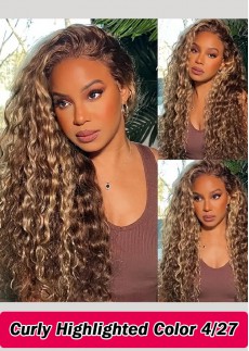 Piano Highlight Color 4/27 Deep Curly HD Lace Wig Pre Plucked Hairline