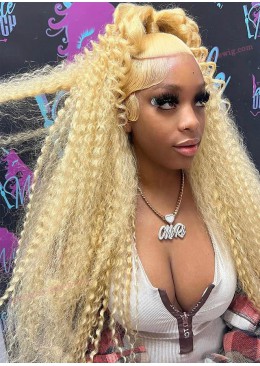 24inch Blonde 613 Afro Kinky Curly 13x6 Lace Front Human Hair Wigs 180 Density 
