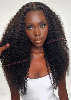 Afro Jeri Curly Brazilian Jeri Curl Full Lace Wig Natural Color 18inch