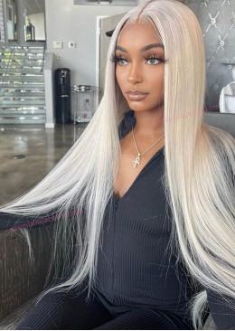 Platinum Blonde Color 60 Human Hair Wigs Pure Hair Color Brazilian Lace Front Wig Pre-Plucked Natural Hairline