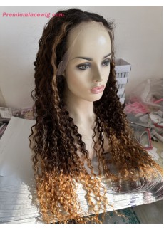 HD 13x6 Lace Wig Deep Curly Ombre Color 1B/4/27 28inch