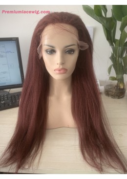 Kinky Straight Reddish Brown Hair Wig Auburn Yaki Straight Lace Front Wigs 24inch