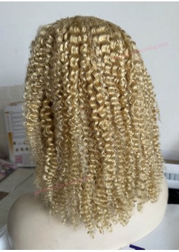 Kinky Curly Bob Blonde Color 613 Human Hair Lace Wig 14inch