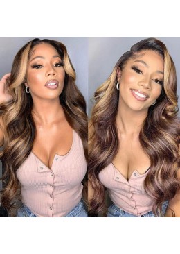 Piano Ombre Honey Brown Body Wave Lace Ombre Root Color 1B with Piano Highlight Color 4 27