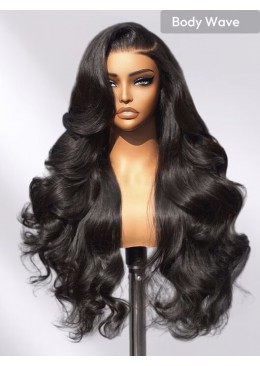 Long Body Wave Human Hair Wigs 250% Density Natural Lace Wig With Pre Plucked Natural Hairline